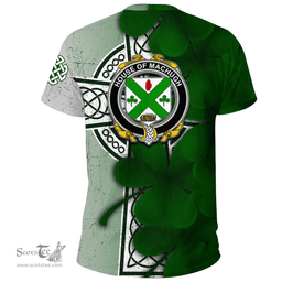 ScotsTee Shop Irish House of MACHUGH Coat of Arms Irish Family Crest T Shirt Irish Shamrock Celtic Cross T Shirt