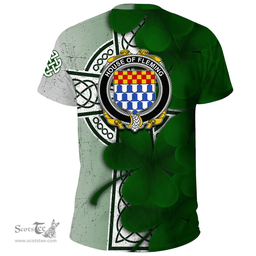 ScotsTee Shop Irish House of FLEMING Coat of Arms Irish Family Crest T Shirt Irish Shamrock Celtic Cross T Shirt