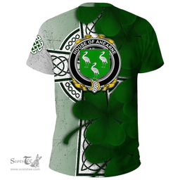 ScotsTee Shop Irish House of AHEARNE (Aherne) Coat of Arms Irish Family Crest T Shirt Irish Shamrock Celtic Cross T Shirt