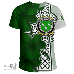 ScotsTee Shop Irish House of AHEARNE (Aherne) Coat of Arms Irish Family Crest T Shirt Irish Shamrock Celtic Cross T Shirt