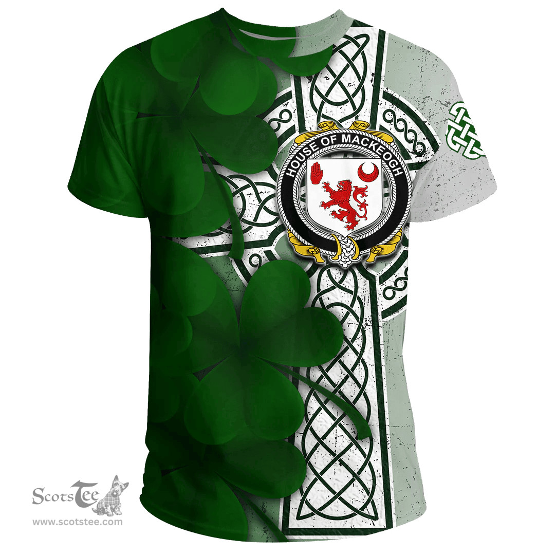 ScotsTee Shop Irish House of MACKEOGH Coat of Arms Irish Family Crest T Shirt Irish Shamrock Celtic Cross T Shirt