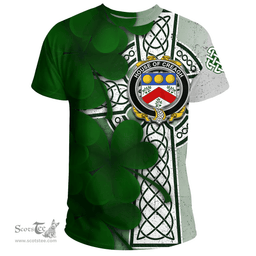 ScotsTee Shop Irish House of CREAGH Coat of Arms Irish Family Crest T Shirt Irish Shamrock Celtic Cross T Shirt