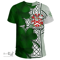 ScotsTee Shop Irish Hewitt Coat of Arms Irish Family Crest T Shirt Irish Shamrock Celtic Cross T Shirt
