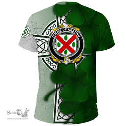 ScotsTee Shop Irish House of KEATING Coat of Arms Irish Family Crest T Shirt Irish Shamrock Celtic Cross T Shirt