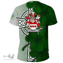 ScotsTee Shop Irish Haugh or O Hough Coat of Arms Irish Family Crest T Shirt Irish Shamrock Celtic Cross T Shirt