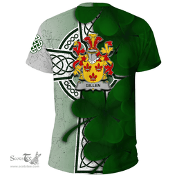 ScotsTee Shop Irish Gillen or O Gillen Coat of Arms Irish Family Crest T Shirt Irish Shamrock Celtic Cross T Shirt