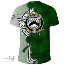 ScotsTee Shop Irish House of FRENCH Coat of Arms Irish Family Crest T Shirt Irish Shamrock Celtic Cross T Shirt