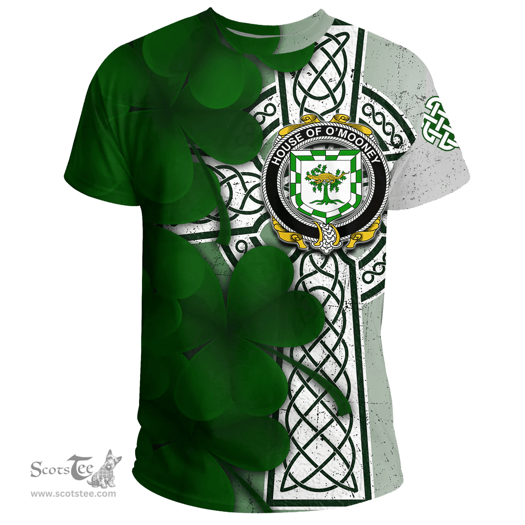 ScotsTee Shop Irish House of O MOONEY Coat of Arms Irish Family Crest T Shirt Irish Shamrock Celtic Cross T Shirt