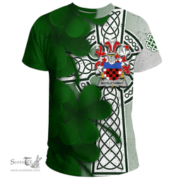 ScotsTee Shop Irish Micklethwait Coat of Arms Irish Family Crest T Shirt Irish Shamrock Celtic Cross T Shirt