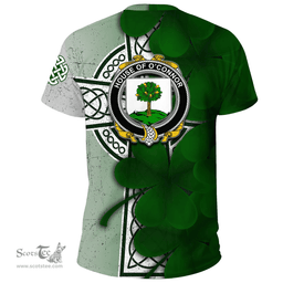 ScotsTee Shop Irish House of O CONNOR (Faly) Coat of Arms Irish Family Crest T Shirt Irish Shamrock Celtic Cross T Shirt