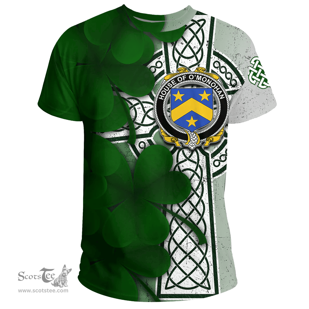 ScotsTee Shop Irish House of O MONOHAN Coat of Arms Irish Family Crest T Shirt Irish Shamrock Celtic Cross T Shirt