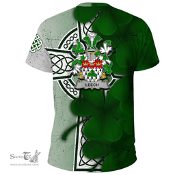 ScotsTee Shop Irish Leech Coat of Arms Irish Family Crest T Shirt Irish Shamrock Celtic Cross T Shirt
