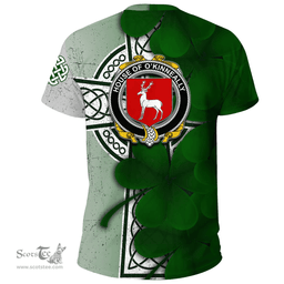 ScotsTee Shop Irish House of O KINNEALLY Coat of Arms Irish Family Crest T Shirt Irish Shamrock Celtic Cross T Shirt