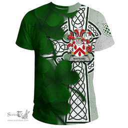 ScotsTee Shop Irish Maynard Coat of Arms Irish Family Crest T Shirt Irish Shamrock Celtic Cross T Shirt