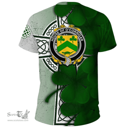 ScotsTee Shop Irish House of O CORRIGAN Coat of Arms Irish Family Crest T Shirt Irish Shamrock Celtic Cross T Shirt