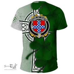 ScotsTee Shop Irish House of TAAFFE Coat of Arms Irish Family Crest T Shirt Irish Shamrock Celtic Cross T Shirt