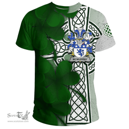 ScotsTee Shop Irish McMurray Coat of Arms Irish Family Crest T Shirt Irish Shamrock Celtic Cross T Shirt