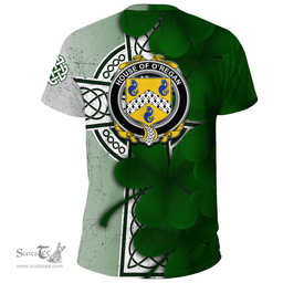 ScotsTee Shop Irish House of O REGAN Coat of Arms Irish Family Crest T Shirt Irish Shamrock Celtic Cross T Shirt