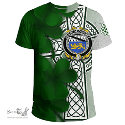 ScotsTee Shop Irish House of O HICKEY Coat of Arms Irish Family Crest T Shirt Irish Shamrock Celtic Cross T Shirt
