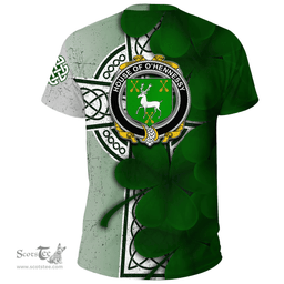 ScotsTee Shop Irish House of O HENNESSY Coat of Arms Irish Family Crest T Shirt Irish Shamrock Celtic Cross T Shirt