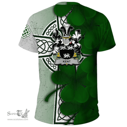 ScotsTee Shop Irish Kent Coat of Arms Irish Family Crest T Shirt Irish Shamrock Celtic Cross T Shirt