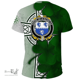 ScotsTee Shop Irish House of O SCANLAN (Munster) Coat of Arms Irish Family Crest T Shirt Irish Shamrock Celtic Cross T Shirt