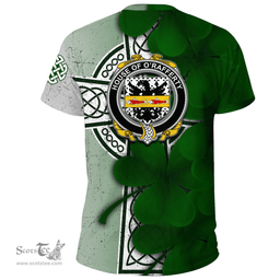 ScotsTee Shop Irish House of O RAFFERTY Coat of Arms Irish Family Crest T Shirt Irish Shamrock Celtic Cross T Shirt