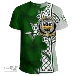 ScotsTee Shop Irish House of O RAFFERTY Coat of Arms Irish Family Crest T Shirt Irish Shamrock Celtic Cross T Shirt