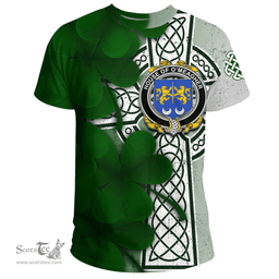 ScotsTee Shop Irish House of O MEAGHER Coat of Arms Irish Family Crest T Shirt Irish Shamrock Celtic Cross T Shirt