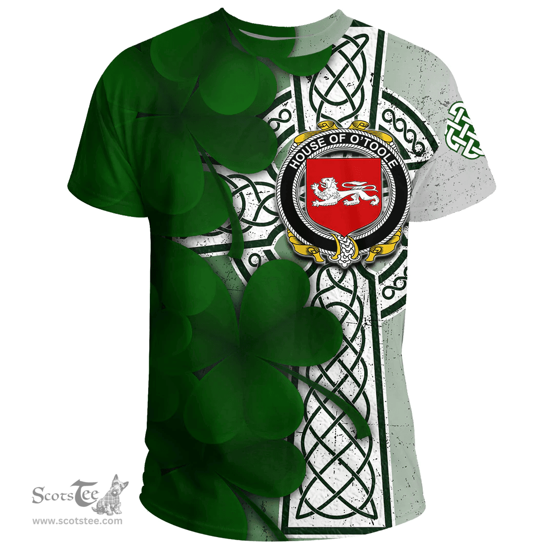 ScotsTee Shop Irish House of O TOOLE Coat of Arms Irish Family Crest T Shirt Irish Shamrock Celtic Cross T Shirt