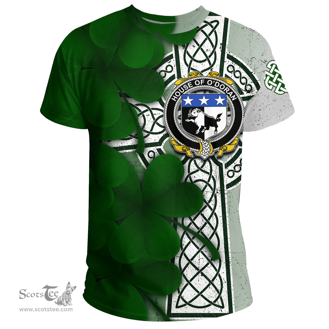 ScotsTee Shop Irish House of O DORAN Coat of Arms Irish Family Crest T Shirt Irish Shamrock Celtic Cross T Shirt