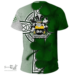 ScotsTee Shop Irish Margetson Coat of Arms Irish Family Crest T Shirt Irish Shamrock Celtic Cross T Shirt