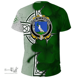 ScotsTee Shop Irish House of O SHEEHAN Coat of Arms Irish Family Crest T Shirt Irish Shamrock Celtic Cross T Shirt