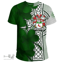 ScotsTee Shop Irish McDevitt Coat of Arms Irish Family Crest T Shirt Irish Shamrock Celtic Cross T Shirt