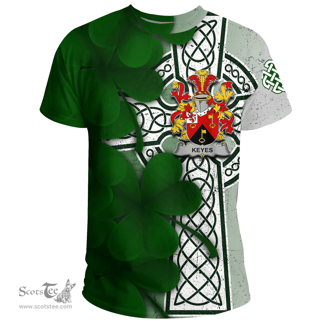 ScotsTee Shop Irish Keyes Coat of Arms Irish Family Crest T Shirt Irish Shamrock Celtic Cross T Shirt