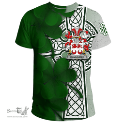 ScotsTee Shop Irish Kavanagh or Cavanagh Coat of Arms Irish Family Crest T Shirt Irish Shamrock Celtic Cross T Shirt