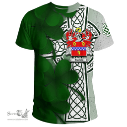 ScotsTee Shop Irish Mackin Coat of Arms Irish Family Crest T Shirt Irish Shamrock Celtic Cross T Shirt
