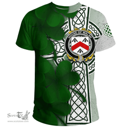 ScotsTee Shop Irish House of WALSH Coat of Arms Irish Family Crest T Shirt Irish Shamrock Celtic Cross T Shirt