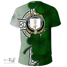 ScotsTee Shop Irish House of O DAVOREN Coat of Arms Irish Family Crest T Shirt Irish Shamrock Celtic Cross T Shirt