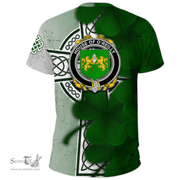ScotsTee Shop Irish House of O REILLY Coat of Arms Irish Family Crest T Shirt Irish Shamrock Celtic Cross T Shirt