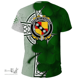 ScotsTee Shop Irish House of O HANNON Coat of Arms Irish Family Crest T Shirt Irish Shamrock Celtic Cross T Shirt