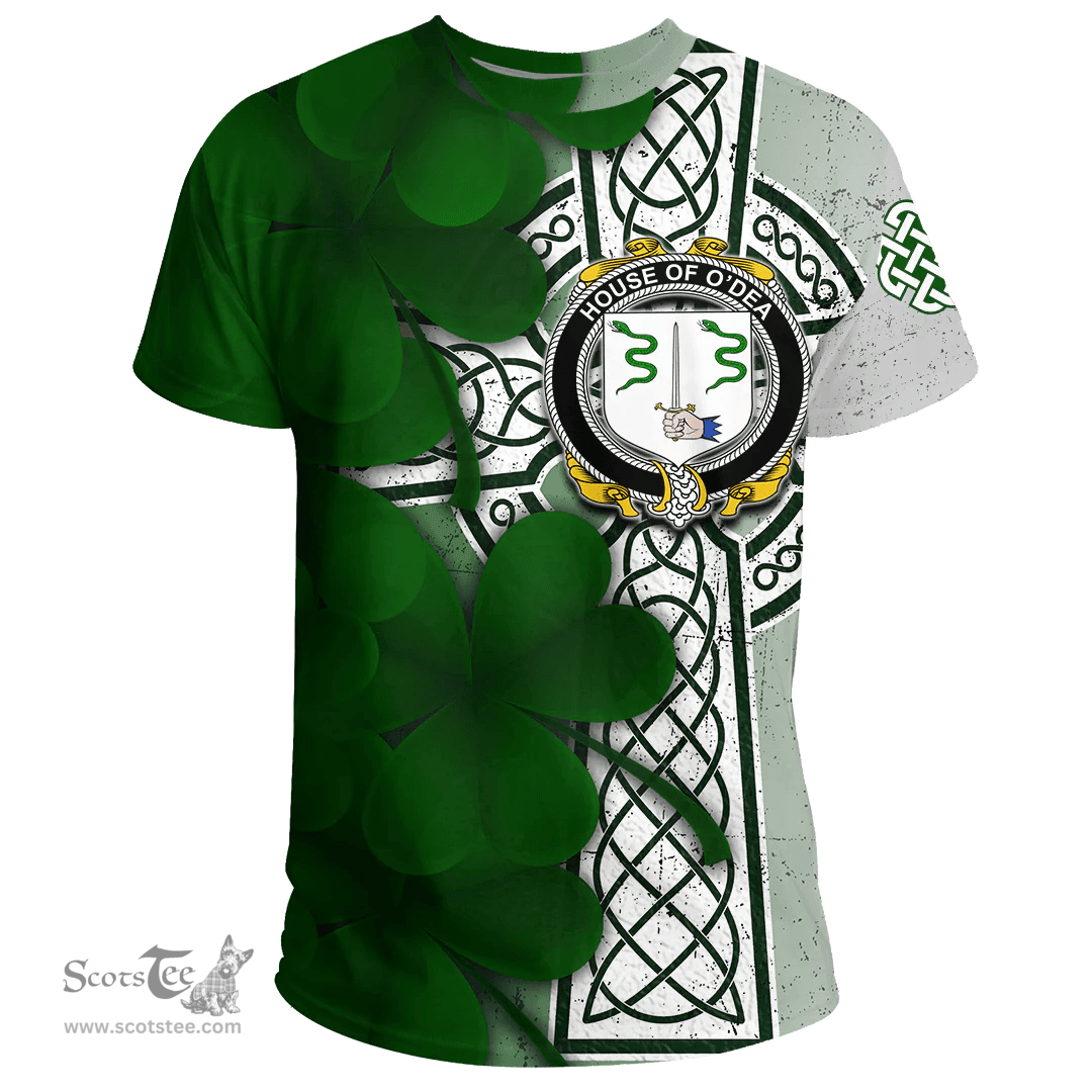 ScotsTee Shop Irish House of O DEA Coat of Arms Irish Family Crest T Shirt Irish Shamrock Celtic Cross T Shirt