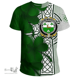 ScotsTee Shop Irish House of O CONNELL Coat of Arms Irish Family Crest T Shirt Irish Shamrock Celtic Cross T Shirt