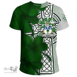 ScotsTee Shop Irish Kidd Coat of Arms Irish Family Crest T Shirt Irish Shamrock Celtic Cross T Shirt