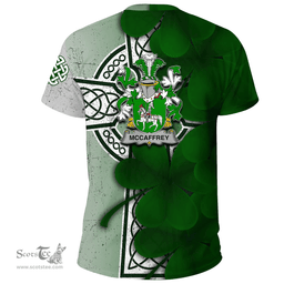 ScotsTee Shop Irish McCaffrey Coat of Arms Irish Family Crest T Shirt Irish Shamrock Celtic Cross T Shirt