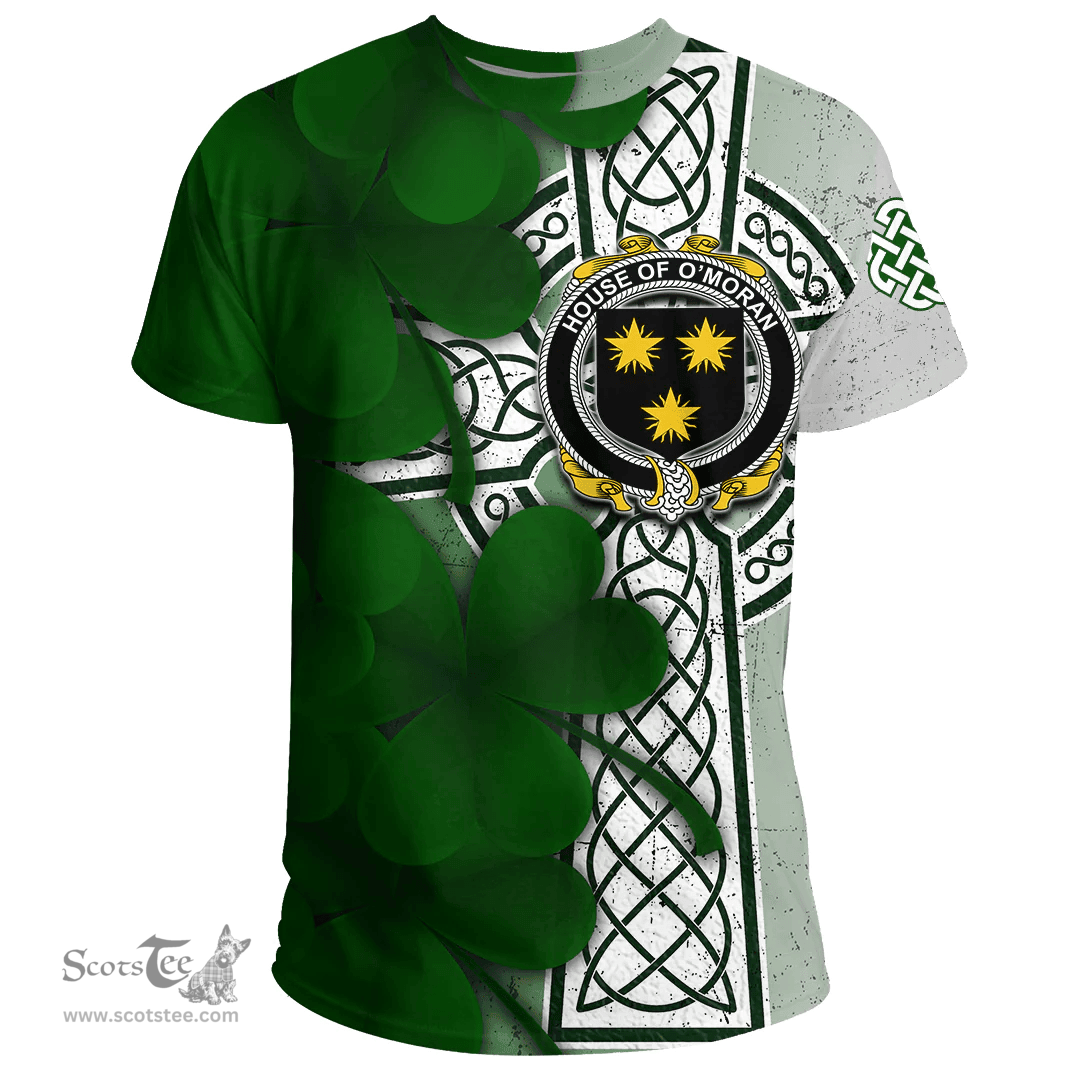 ScotsTee Shop Irish House of O MORAN Coat of Arms Irish Family Crest T Shirt Irish Shamrock Celtic Cross T Shirt