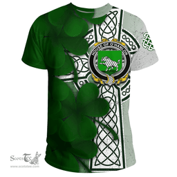 ScotsTee Shop Irish House of O HANLON Coat of Arms Irish Family Crest T Shirt Irish Shamrock Celtic Cross T Shirt