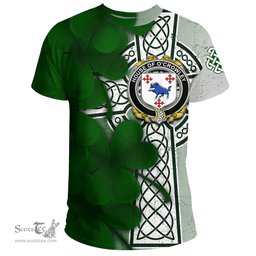 ScotsTee Shop Irish House of O CROWLEY Coat of Arms Irish Family Crest T Shirt Irish Shamrock Celtic Cross T Shirt