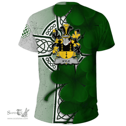 ScotsTee Shop Irish Kyle Coat of Arms Irish Family Crest T Shirt Irish Shamrock Celtic Cross T Shirt