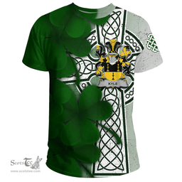 ScotsTee Shop Irish Kyle Coat of Arms Irish Family Crest T Shirt Irish Shamrock Celtic Cross T Shirt